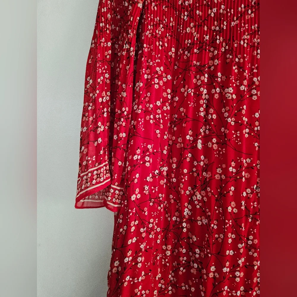 Max Studio Women's Lined Red Long Sleeve Floral Midi Dress Size XS - Picture 4 of 6